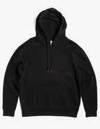 A black Heavyweight Pullover Hood, the P2016, offering premium quality fleece with a drawstring and kangaroo pocket.