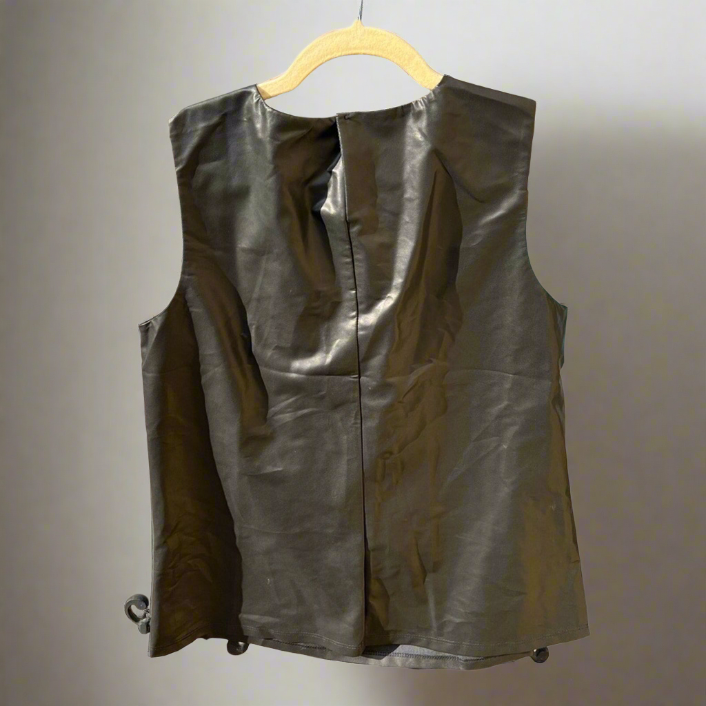 New With Tags Pre-Owned Calvin Klein Vegan Leather Sleeveless Top Vest - Black