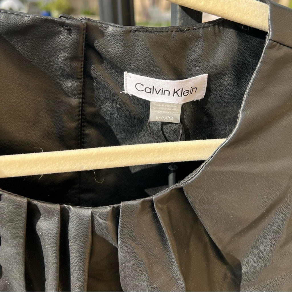 New With Tags Pre-Owned Calvin Klein Vegan Leather Sleeveless Top Vest - Black