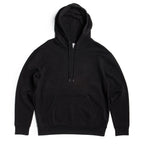 Callahans store's black Heavyweight Pullover Hood P2016 in fleece, with a drawstring and kangaroo pocket.