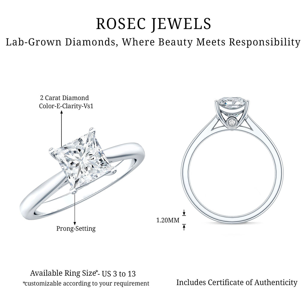 Womans gorgeous Solitaire 1 Carat Princess Cut Lab Grown Diamond Engagement Ring with IGI Certificate