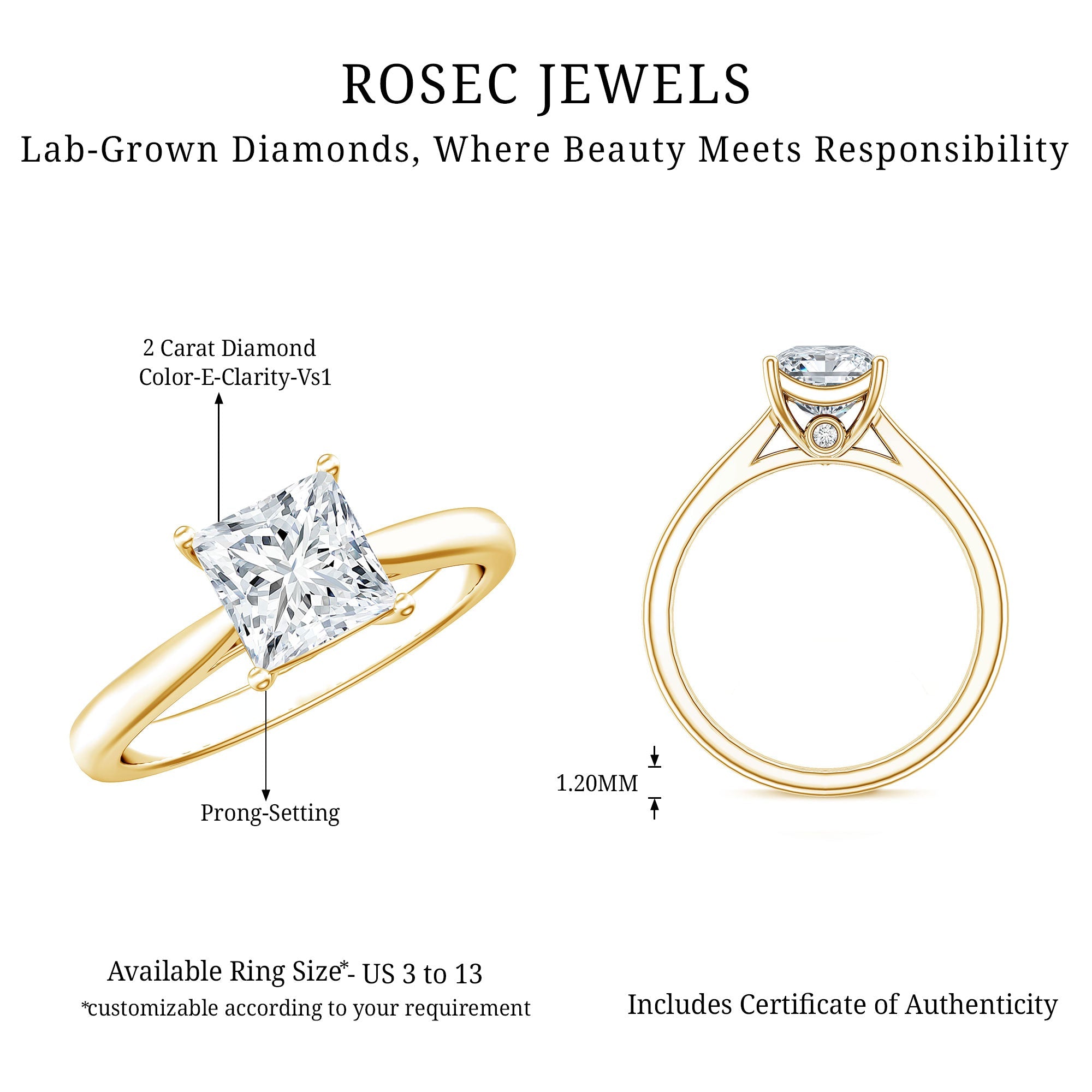 Womans gorgeous Solitaire 1 Carat Princess Cut Lab Grown Diamond Engagement Ring with IGI Certificate