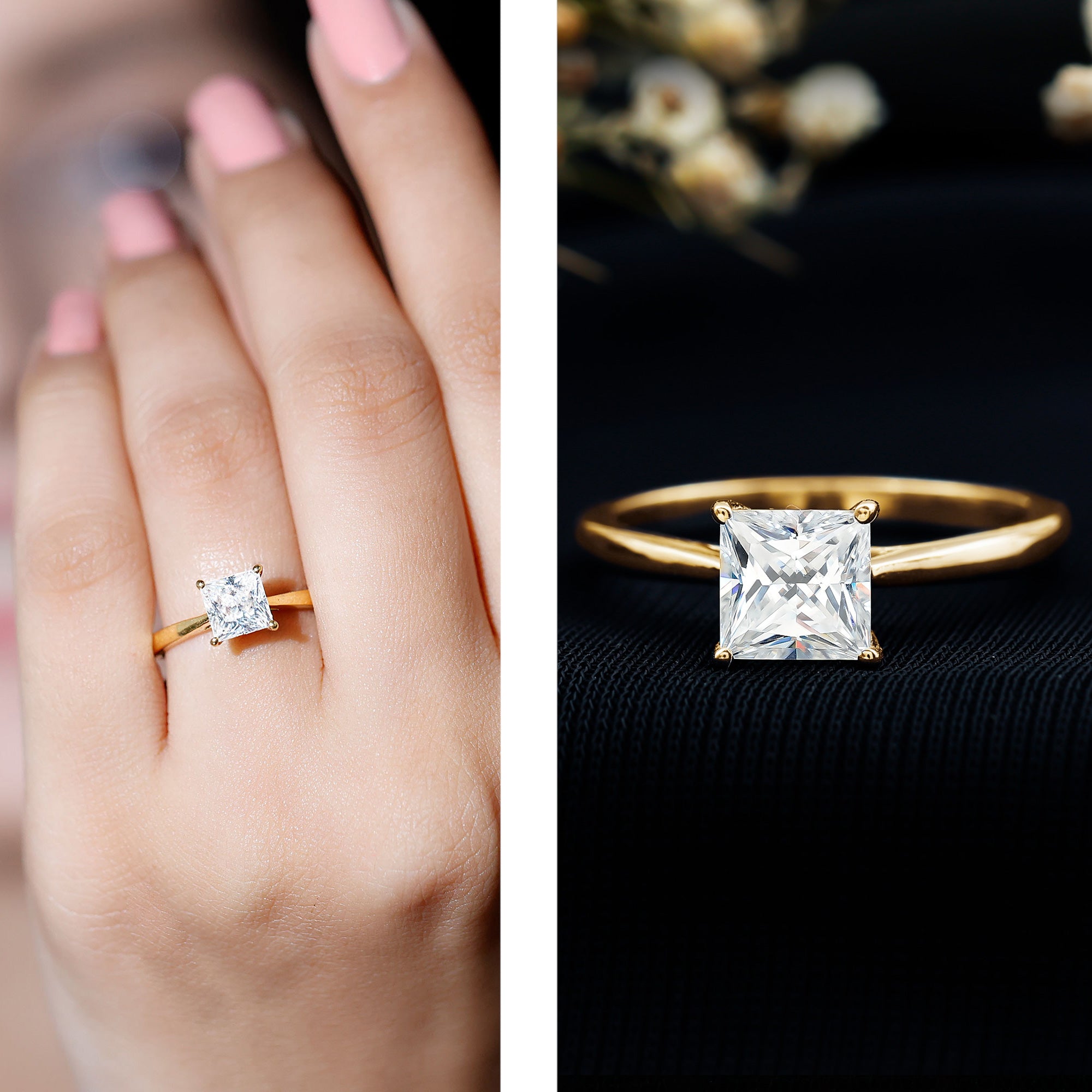 Womans gorgeous Solitaire 1 Carat Princess Cut Lab Grown Diamond Engagement Ring with IGI Certificate