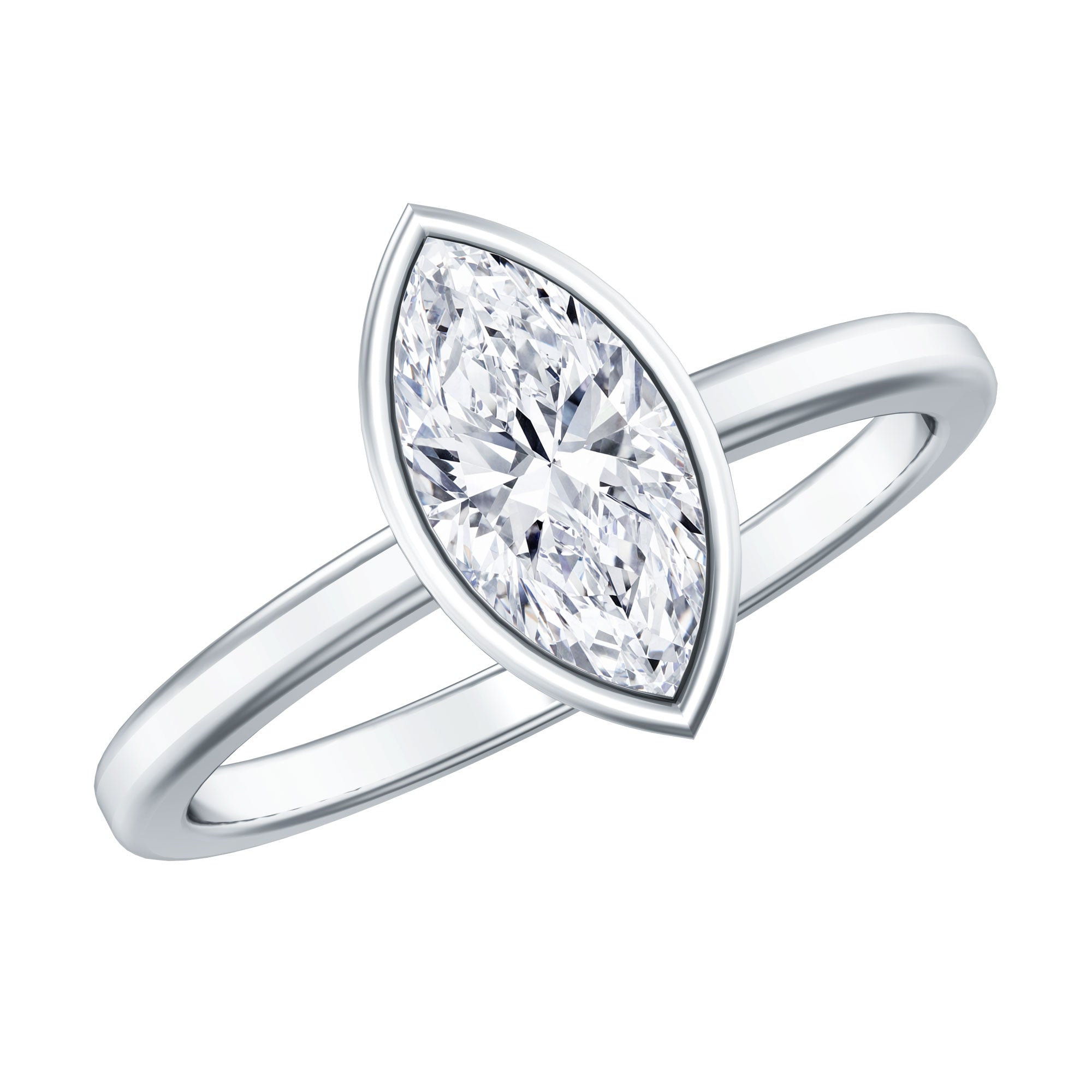 IGI Certified 1 Carat Marquise Lab Grown Diamond Engagement Ring in Bezel Setting