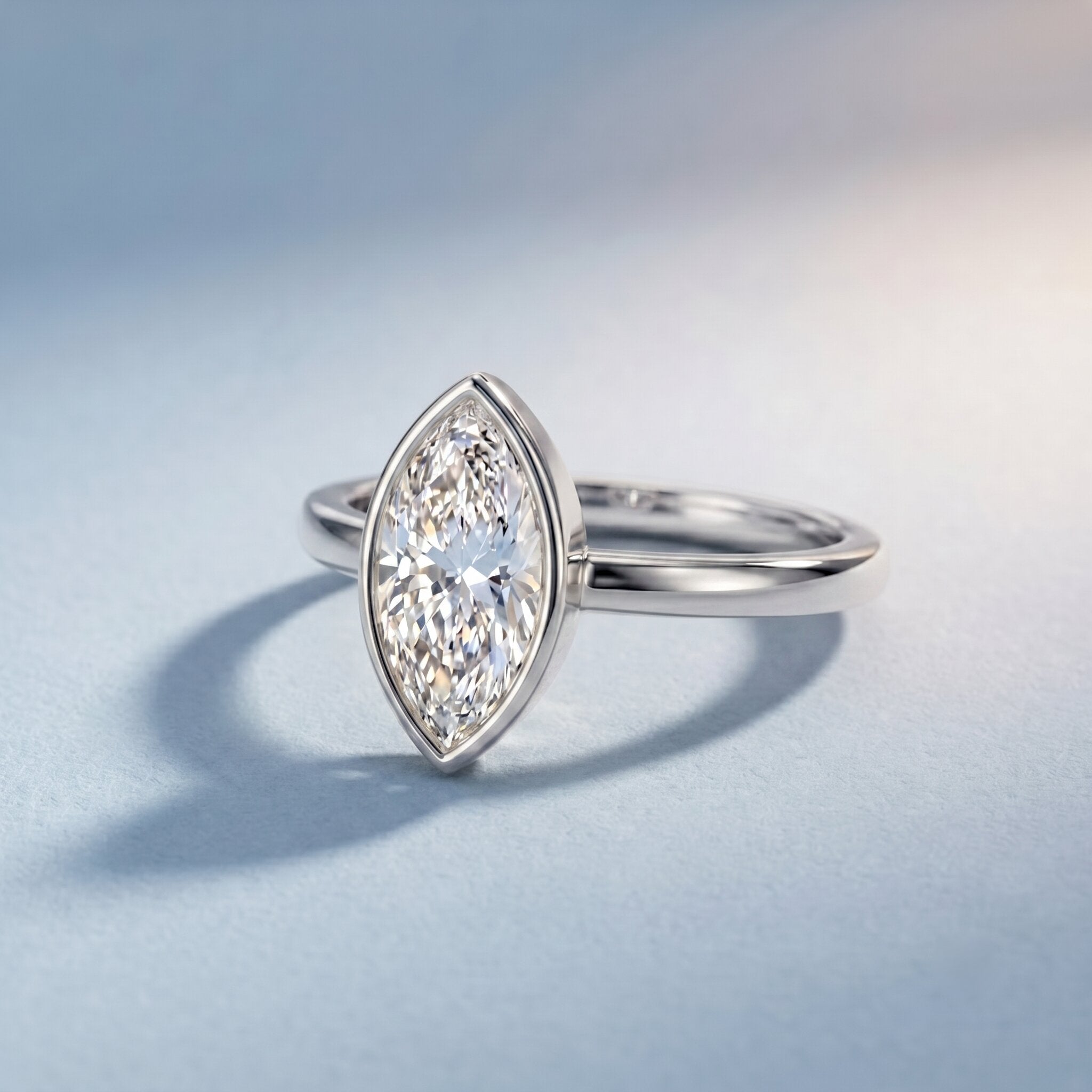 IGI Certified 1 Carat Marquise Lab Grown Diamond Engagement Ring in Bezel Setting