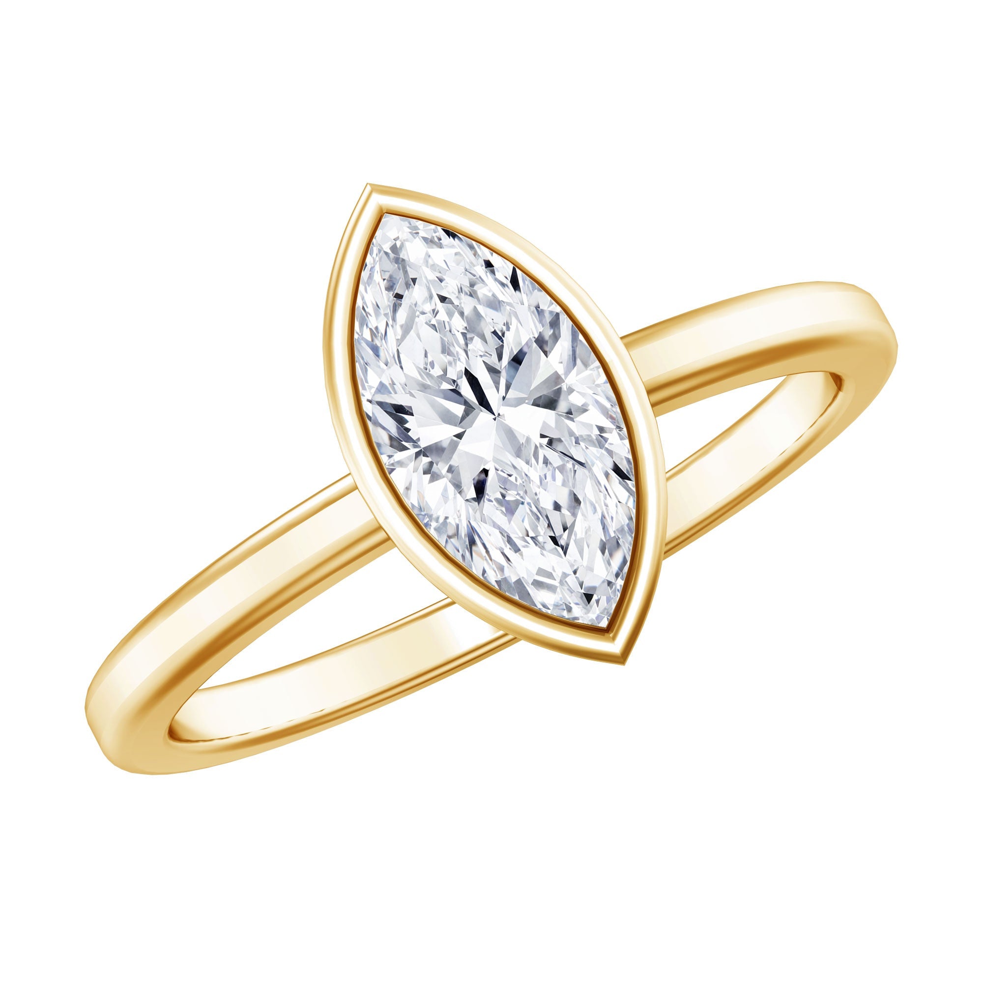 IGI Certified 1 Carat Marquise Lab Grown Diamond Engagement Ring in Bezel Setting