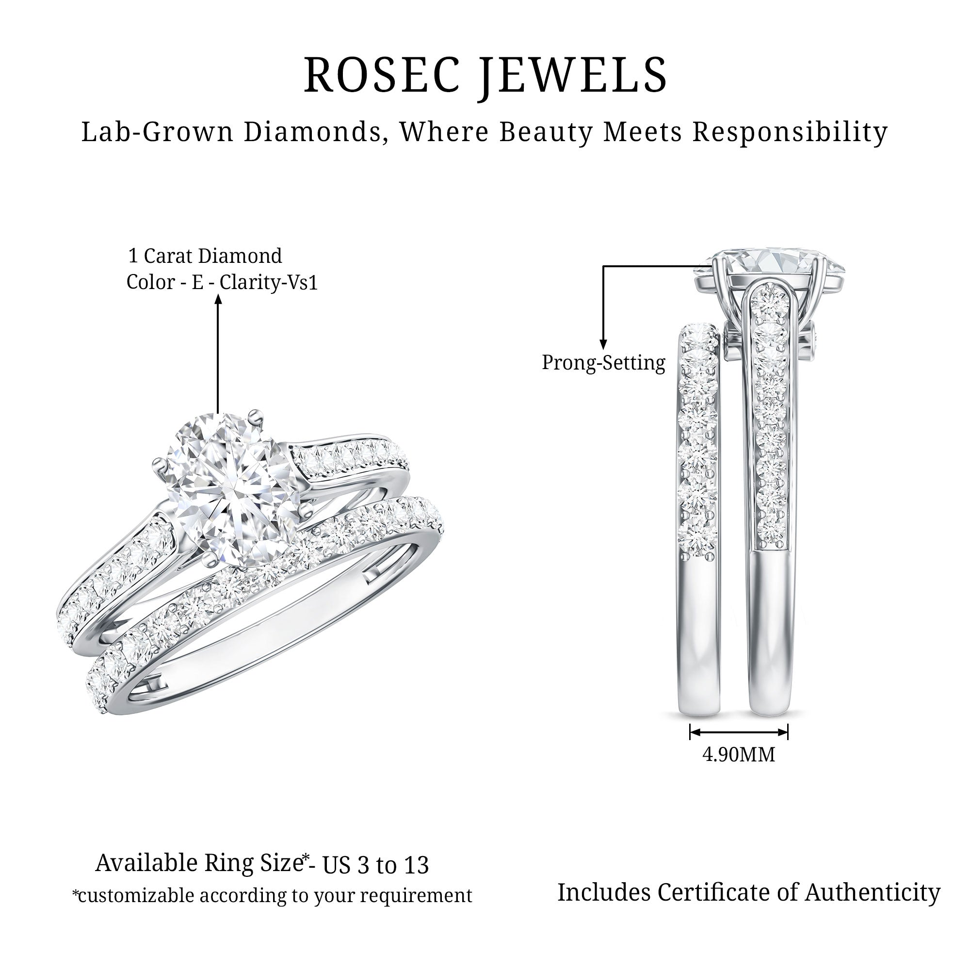 1 Carat Diamond Sacramental Bridal Ring Set with IGI Certificate