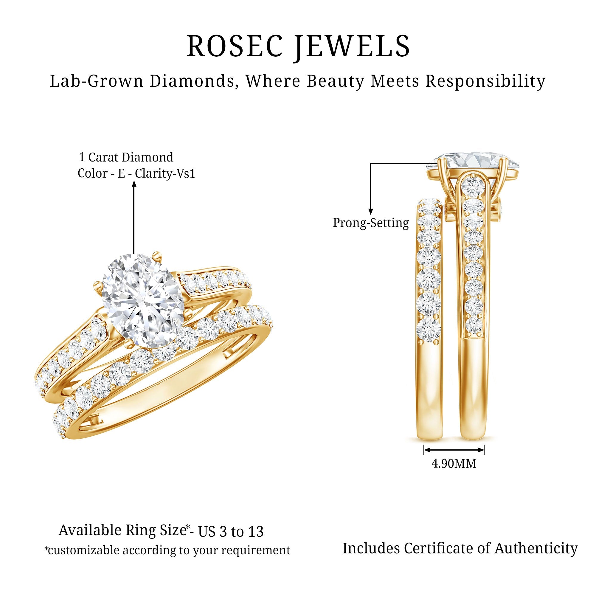 1 Carat Diamond Sacramental Bridal Ring Set with IGI Certificate