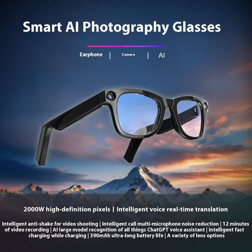 AI Smart Glasses with HD Camera & Anti-Shake Strap – Voice Translation, Touch Control, 390mAh - Callahans store