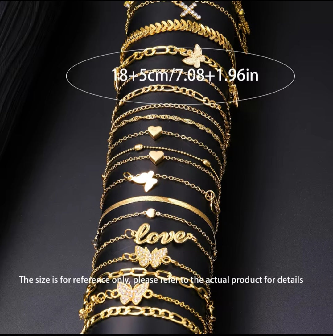 18 Pcs Bohemian Summer Beach Anklet Set for Women – Vintage Butterfly, Heart  Crystal Pendant Foot Bracelets